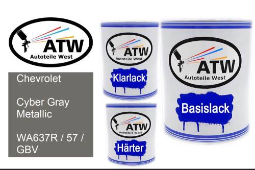 Chevrolet, Cyber Gray Metallic, WA637R / 57 / GBV: 1L Lackdose + 1L Klarlack + 500ml Härter - Set, von ATW Autoteile West.